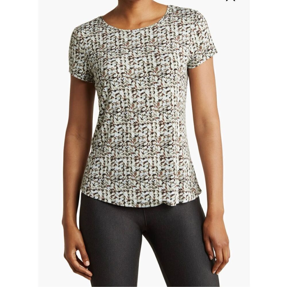 T Tahari Patterned Crewneck Tee   Sz XS.  EUC